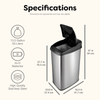 Slim Touch-Free Motion Sensor Trash Can Stainless Steel For Kitchen Office | 13 Gallon