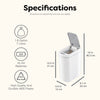 Slim Motion Sensor Touch-Free Trash Can White ABS For Bathroom Bedroom | 1.85 Gallon