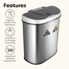 Dual Compartment Hands-Free Motion Sensor Trash Can Stainless Steel For Kitchen Office | 18.5 Gallon