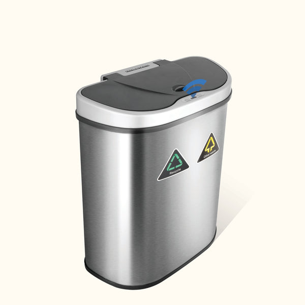 Dual Compartment Hands-Free Motion Sensor Trash Can Stainless Steel For Kitchen Office | 18.5 Gallon