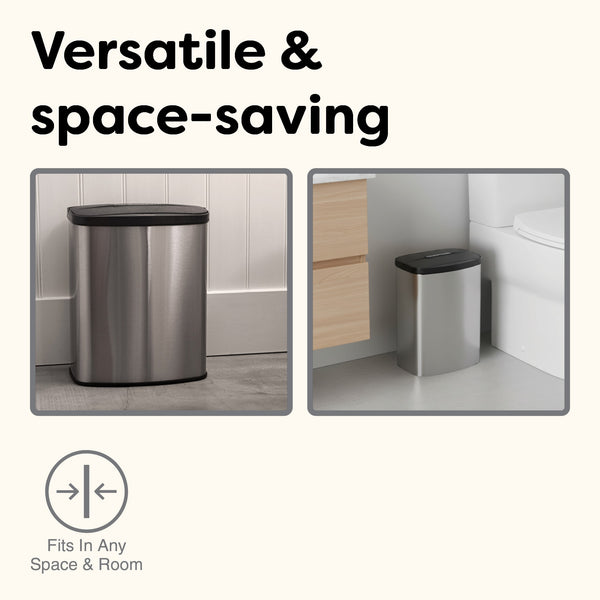 Stainless Steel Motion Sensor Touch Free Trash Can For Bedroom Bathroom | 2 Gallon