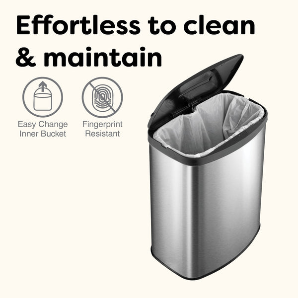 Stainless Steel Motion Sensor Touch Free Trash Can For Bedroom Bathroom | 2 Gallon