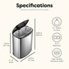 Stainless Steel Motion Sensor Touch Free Trash Can For Bedroom Bathroom | 2 Gallon