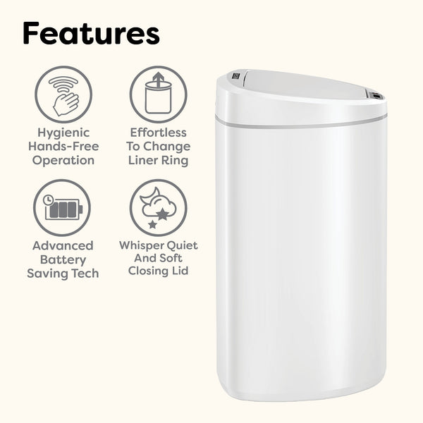 Semi-Round Motion Sensor Trash Can ABS White for Bathroom Bedroom Office | 2.6/2.1Gallon
