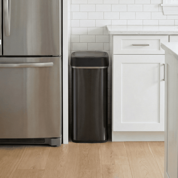 Slim Touch-Free Motion Sensor Trash Can Black Stainless Steel For Kitchen Office Garage | 13 Gallon